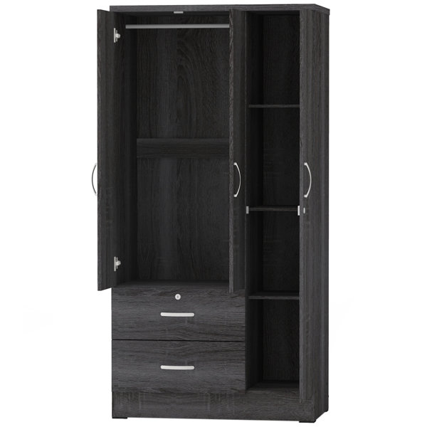 Latitude Run® Ellenville Wardrobe 3 Doors, Shelves, and Hanging Rod